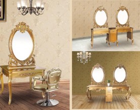 Unique European Gold Bedroom Dresser Hair Styling Stations Salon Mirror Table Set