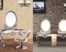 European Gold Hotel Dresser Hair Styling Stations Salon Barber Mirror Table