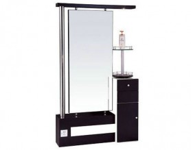 Double sided glass styling station salon makeup mirror barber furniture with cabinets