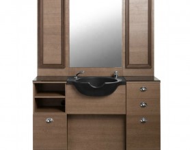 Wooden hair salon styling cabinet barber single mirror station