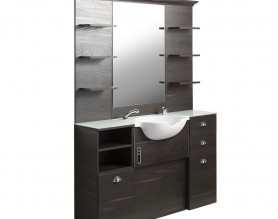 Black salon station styling counters with mirror