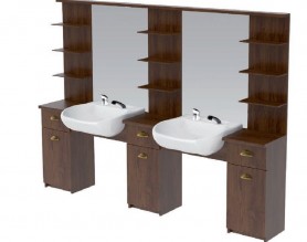 Wood Mirrored Salon Styling Station with Storage Cabinet