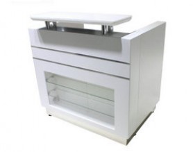 White nail polishes display rack beauty table station reception front desk checkout counter salon furniture