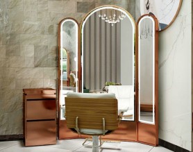 Desktop beauty led light illuminated haircut salon styling stations mirror for barber shop