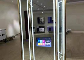 Barber shop Smart TV Glass Salon Makeup Lighted Standing Walled Mirror Beauty Styling Station Hairdressing Table
