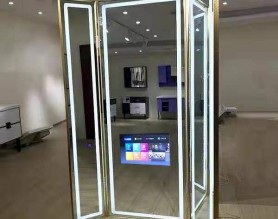 Barber shop Smart TV Glass Salon Makeup Lighted Standing Walled Mirror Beauty Styling Station Hairdressing Table