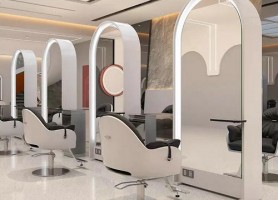 Barber Smart  Glass Beauty Lighted Mirror Hairdressing Vanity Table Styling Station Salon Makeup Standing Walled Mirror multi-functional with Salon chair