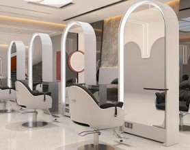 Barber Smart  Glass Beauty Lighted Mirror Hairdressing Vanity Table Styling Station Salon Makeup Standing Walled Mirror multi-functional with Salon chair