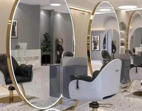 Stainless Steel Styling Stations Mirror Station With LED Custom with chair Salon chair