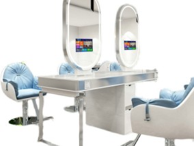 Barber Smart TV Bedroom Makeup Vanity Lighted Standing Mirror Glass Salon Beauty Styling Station Dressing Table