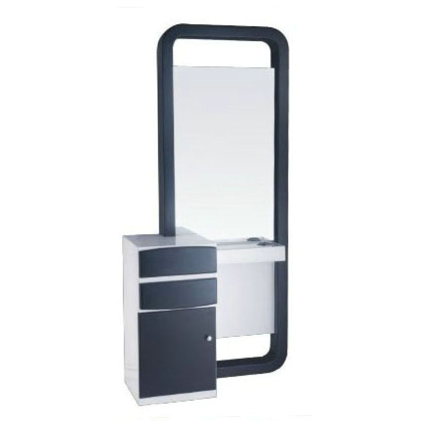 Cheap Salon Hair Styling Mirror Station With Cabinet Rong Fu