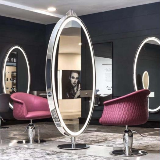 Double sided glass styling station beauty salon makeup ...